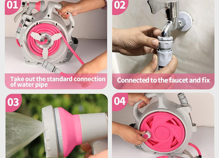 Retractable garden water hose reel with 7 water spray patterns 