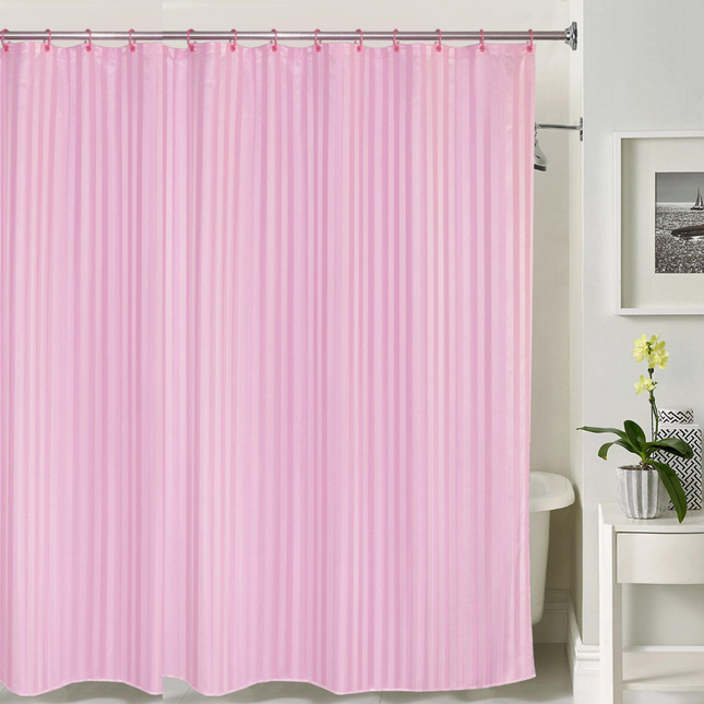 SHOWER CURTAIN STRIPED PINK