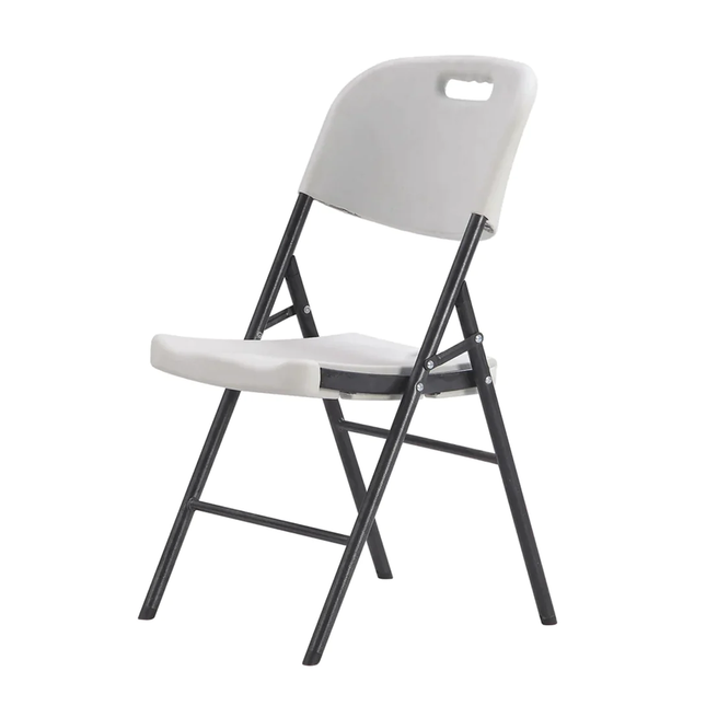 White plastic folding chair with gray frame