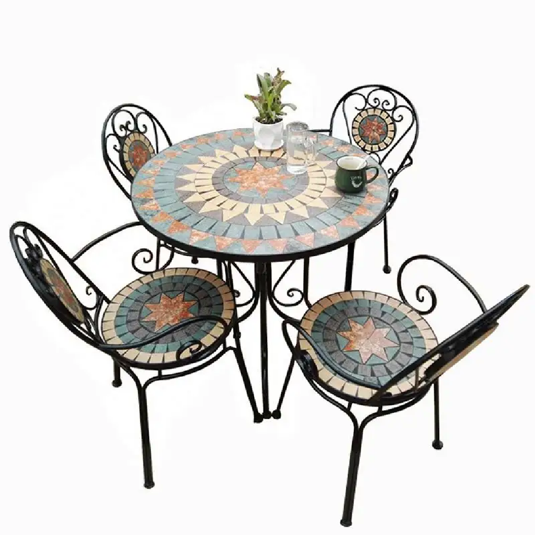 METAL DINING ROOM SETS IRON LEISURE BALCONY MOSAIC BISTRO SET 5PCS ...