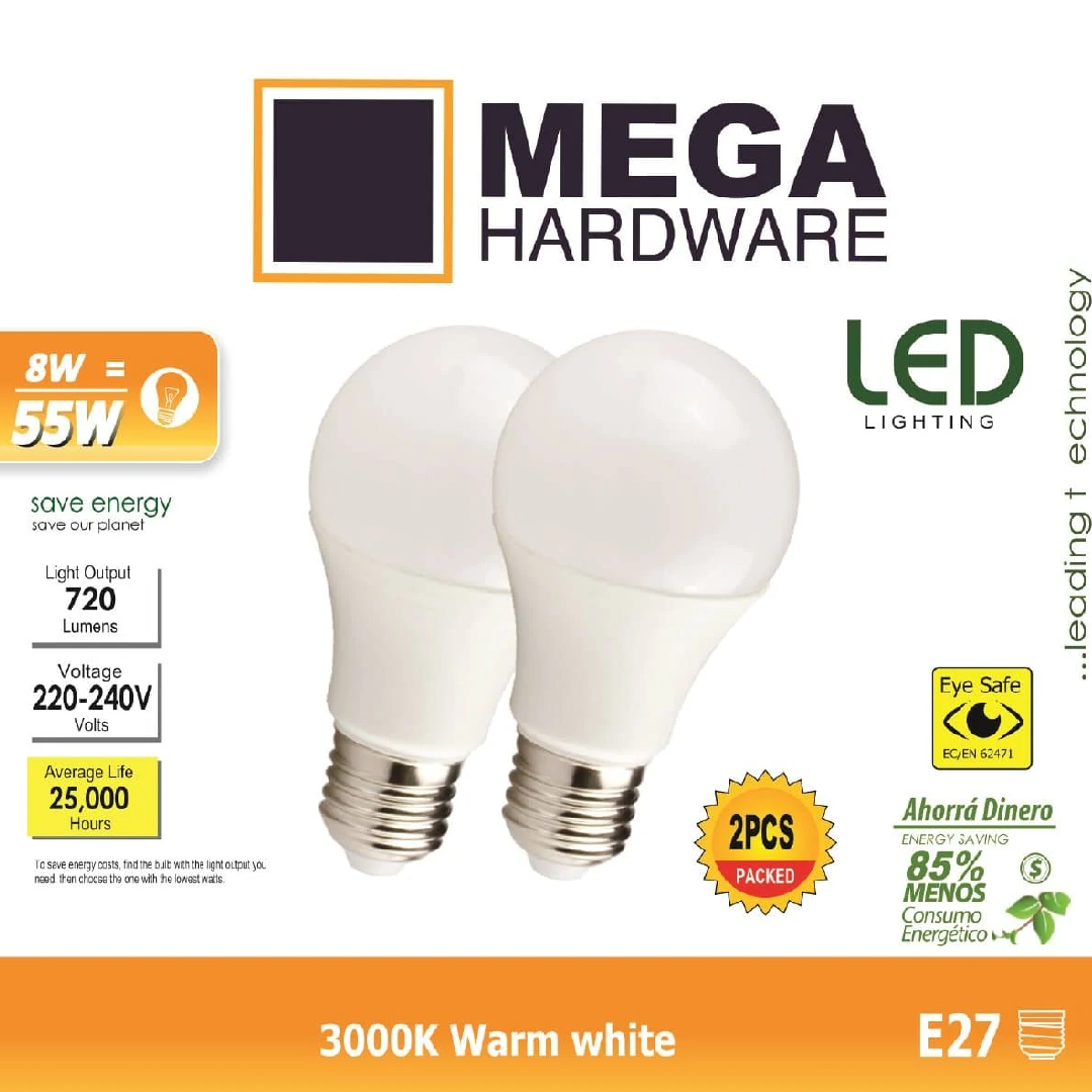 Mega Warm White LED Bulb 8W || لمبة ليد 8واط