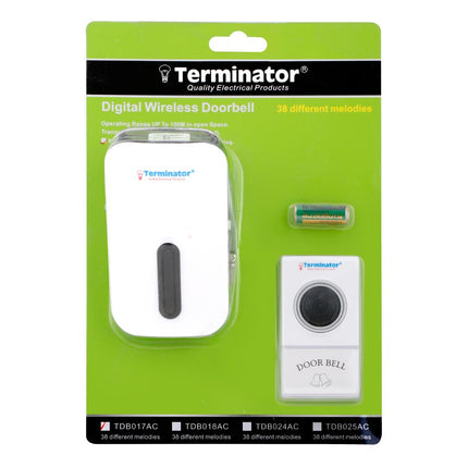 TERMINATOR DOOR BELL DIGITAL WIRELESS WITH 38 MELODIES 2 PIN PLUG