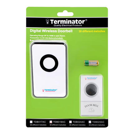 TERMINATOR DOOR BELL DIGITAL WIRELESS WITH 38 MELODIES 2 PIN PLUG