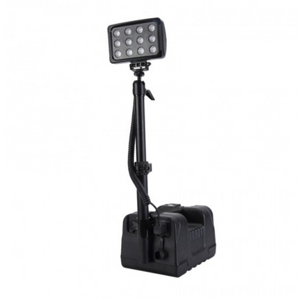 36-WATT RECHARGEABLE LED FLASHLIGHT FOR WORKPLACES, 12-VOLT 10-AMP LITHIUM BATTERY