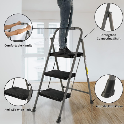 سلم 3 درجات قابل لطي مع مانع انزلاق