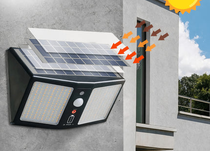 كشاف جداري يعمل بالطاقة الشمسية مع جهاز تحكم - أبيض