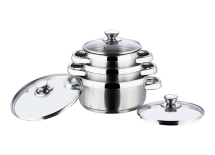 VINOD STAINLESS STEEL BREMEN SAUCEPOT WITH GLASS LID - 3 PIECES(( 1 LTR, 1.5 LTR AND 2 LTR)