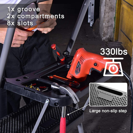 سلم 4 درجات مع مانع إنزلاق و حاملة للعدد