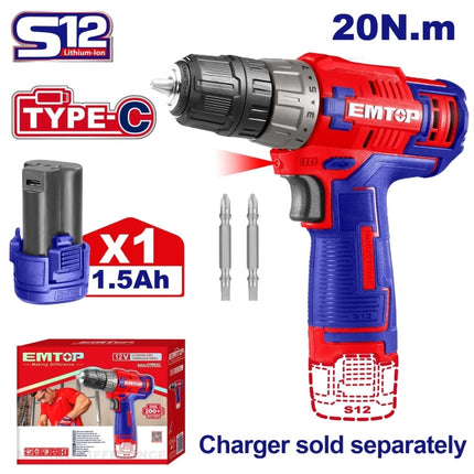 درل شحن مع 1 بطاريه  10 ملم في بكيت 12 V Type-C جديد