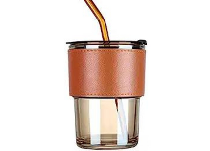 FASHIONABLE GLASS CUP WITH STRAW