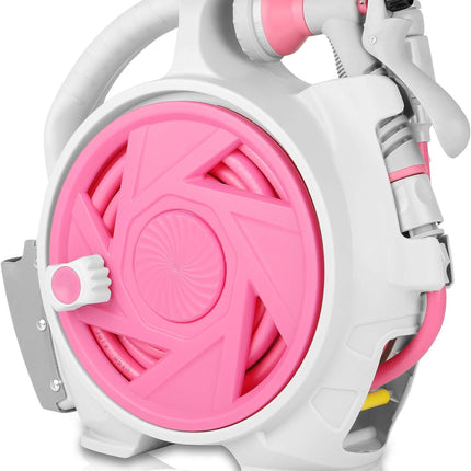Retractable garden water hose reel with 7 water spray patterns 