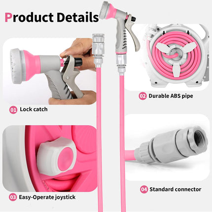 Retractable garden water hose reel with 7 water spray patterns 