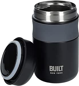 BUILT Double Wall Vacuum Insulated Food Flask for Hot and Cold Foods, Stainless Steel, Black, 473 ml