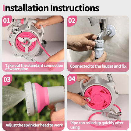 Retractable garden water hose reel with 7 water spray patterns 