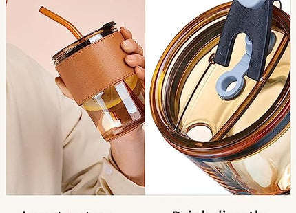 FASHIONABLE GLASS CUP WITH STRAW