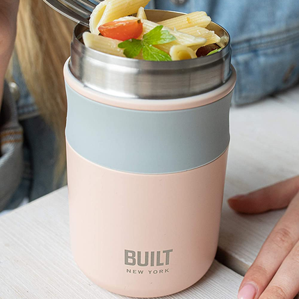 BUILT Double Wall Vacuum Insulated Food Flask for Hot and Cold Foods, Stainless Steel, Pale Pink, 490 ml