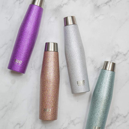 BUILT Apex Insulated Water Bottle w/ Leakproof Perfect Seal Lid, Sweatproof 100 percent Reusable BPA Free 18/10 Stainless Steel Flask, Silver Glitter, 540ml