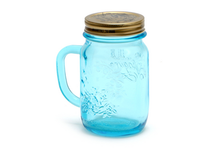 BLUE GLASS CUP WITH BORMIOLI LID