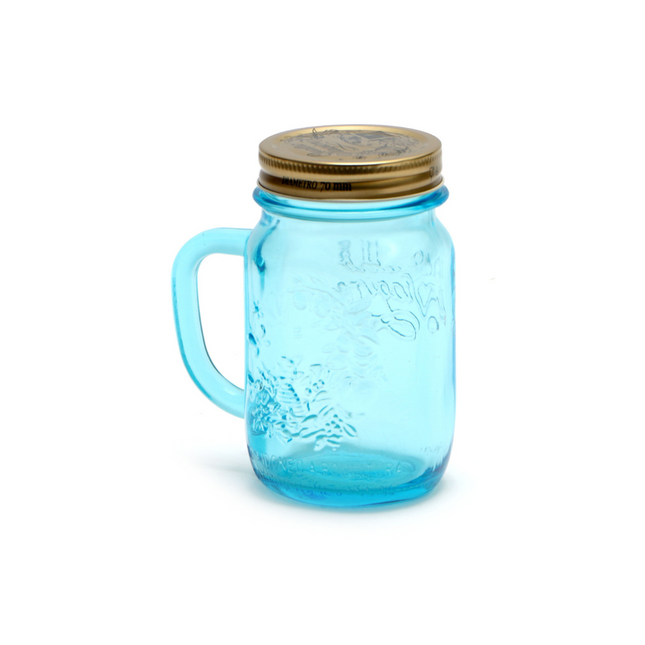 BLUE GLASS CUP WITH BORMIOLI LID