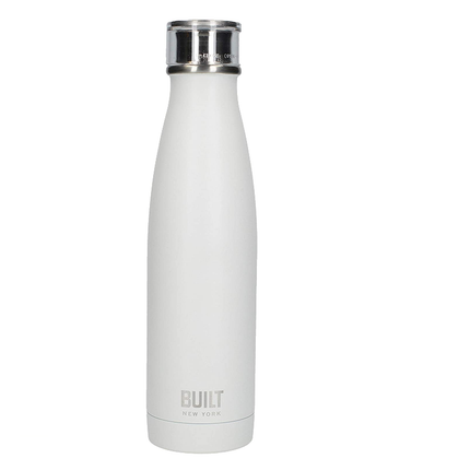 BUILT Insulated Water Bottle/Thermal Flask with Leakproof Cap, Stainless Steel, White, 480 ml