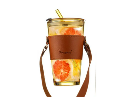 FASHIONABLE GLASS CUP WITH STRAW