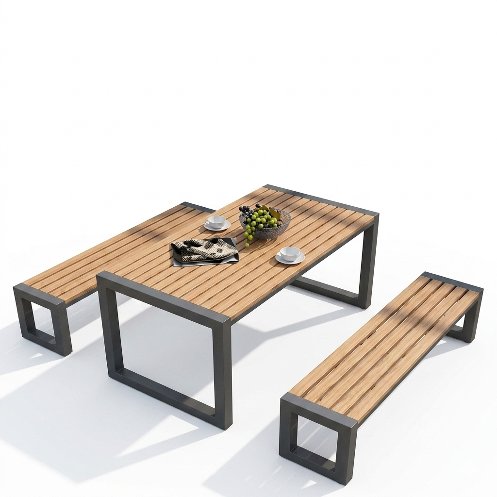 Garden Dining Set Table with 2 Benches (Black) Garden Dining Set Table with 2 Benches (Black)