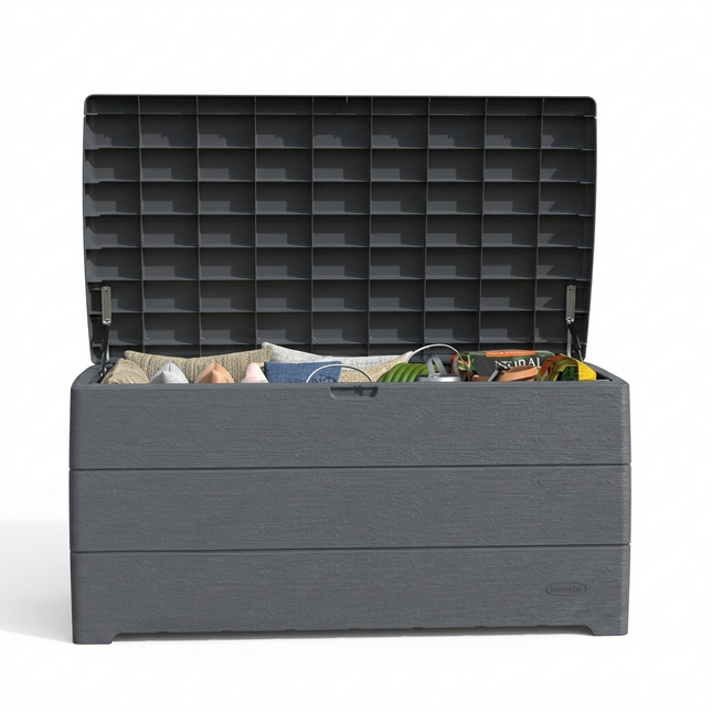 Cosmoplast Woodgrain Deck Box - 270L Storage Capacity - Dark Woodgrain Finish