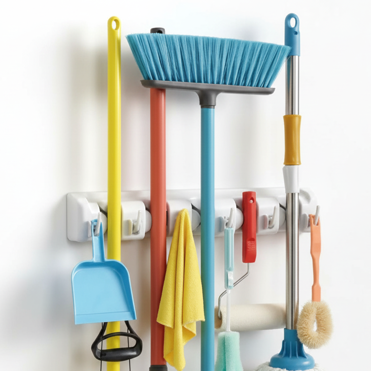 Wall-mounted broom and mop holder Wall-mounted broom and mop holder