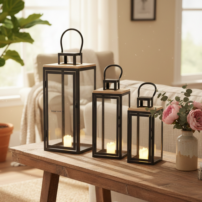 طقم فوانيس خشب مربع/3