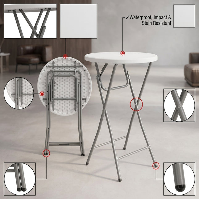 80 cm round folding garden table, high-density polyethylene (HDPE), 9.1 kg, white (m-o)