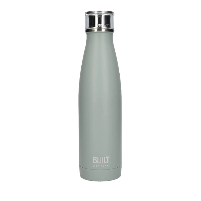 BUILT Insulated Water Bottle/Thermal Flask with Leakproof Cap, Stainless Steel, Storm Grey, 480 ml