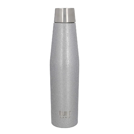 BUILT Apex Insulated Water Bottle w/ Leakproof Perfect Seal Lid, Sweatproof 100 percent Reusable BPA Free 18/10 Stainless Steel Flask, Silver Glitter, 540ml