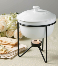 وعاء بورسلين بغطاء + حامل تسخين