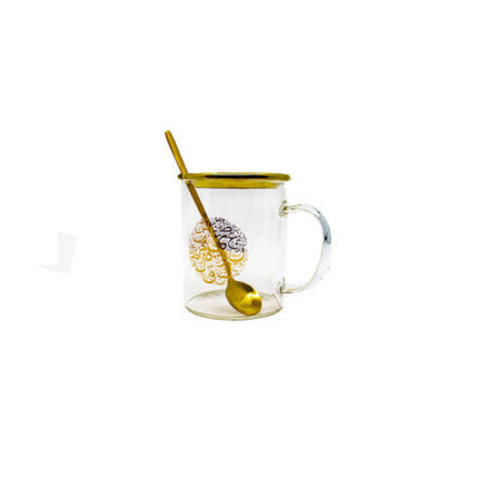 GLASS CUP WITH GOLDEN SPOON