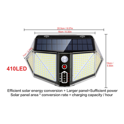 كشاف جداري يعمل بالطاقة الشمسية، مقاوم للماء، أبيض  - 410 ليد