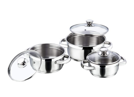 VINOD STAINLESS STEEL BREMEN SAUCEPOT WITH GLASS LID - 3 PIECES(( 1 LTR, 1.5 LTR AND 2 LTR)