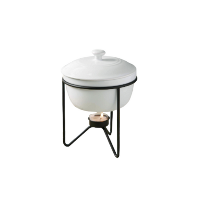 PORCELAIN POT WITH LID + HEATING STAND