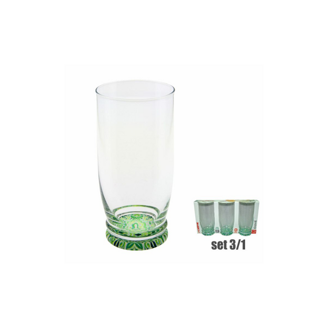 GREEN GLASS CUPS SET - 3 PIECES