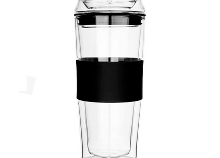 400ML DOUBLE WALL GLASS MUG WITH GLASS LID