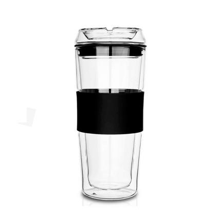 400ML DOUBLE WALL GLASS MUG WITH GLASS LID