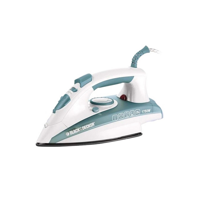 BLACK & DECKER 1750W STEAM IRON CERAMIC COATED SOLEPLATE WITH ANTI CALC DRIP SELF CLEAN AND AUTO SHUTOFF, REMOVES STUBBORN CREASES QUICKLY EASILY X1600-B5