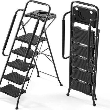 MEGA_5 STEPS LADDER WITH HANDLE & TOOL TRAY_BLACK