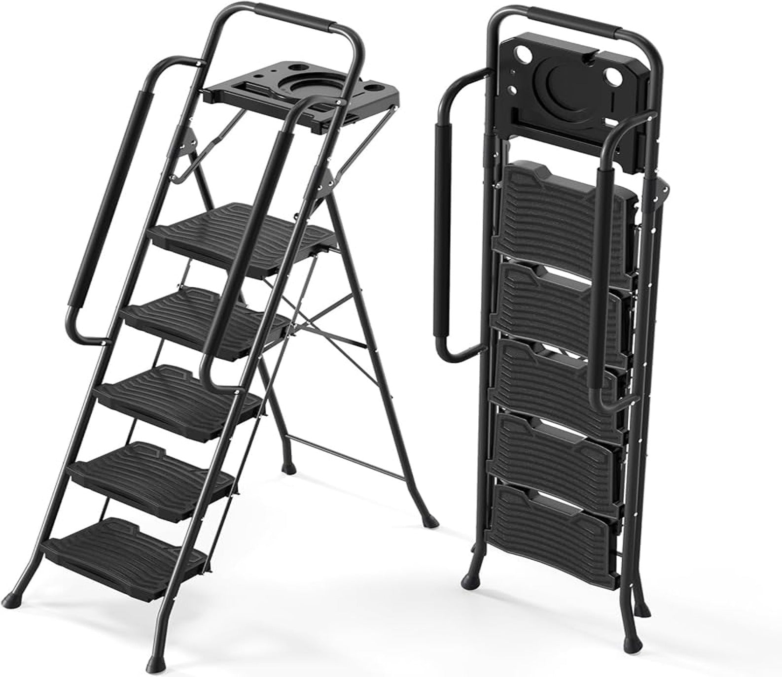 MEGA_5 STEPS LADDER WITH HANDLE & TOOL TRAY_BLACK MEGA_5 STEPS LADDER WITH HANDLE & TOOL TRAY_BLACK