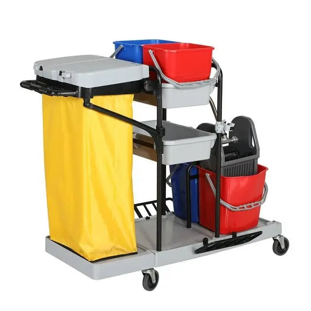 PLASTIC MULTI-FUNCTIONAL CLEANING TROLLEY JANITOR CART