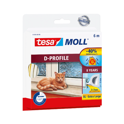 شريط مانع هواء للأبواب بطول 6 متر من تيسا - أبيض