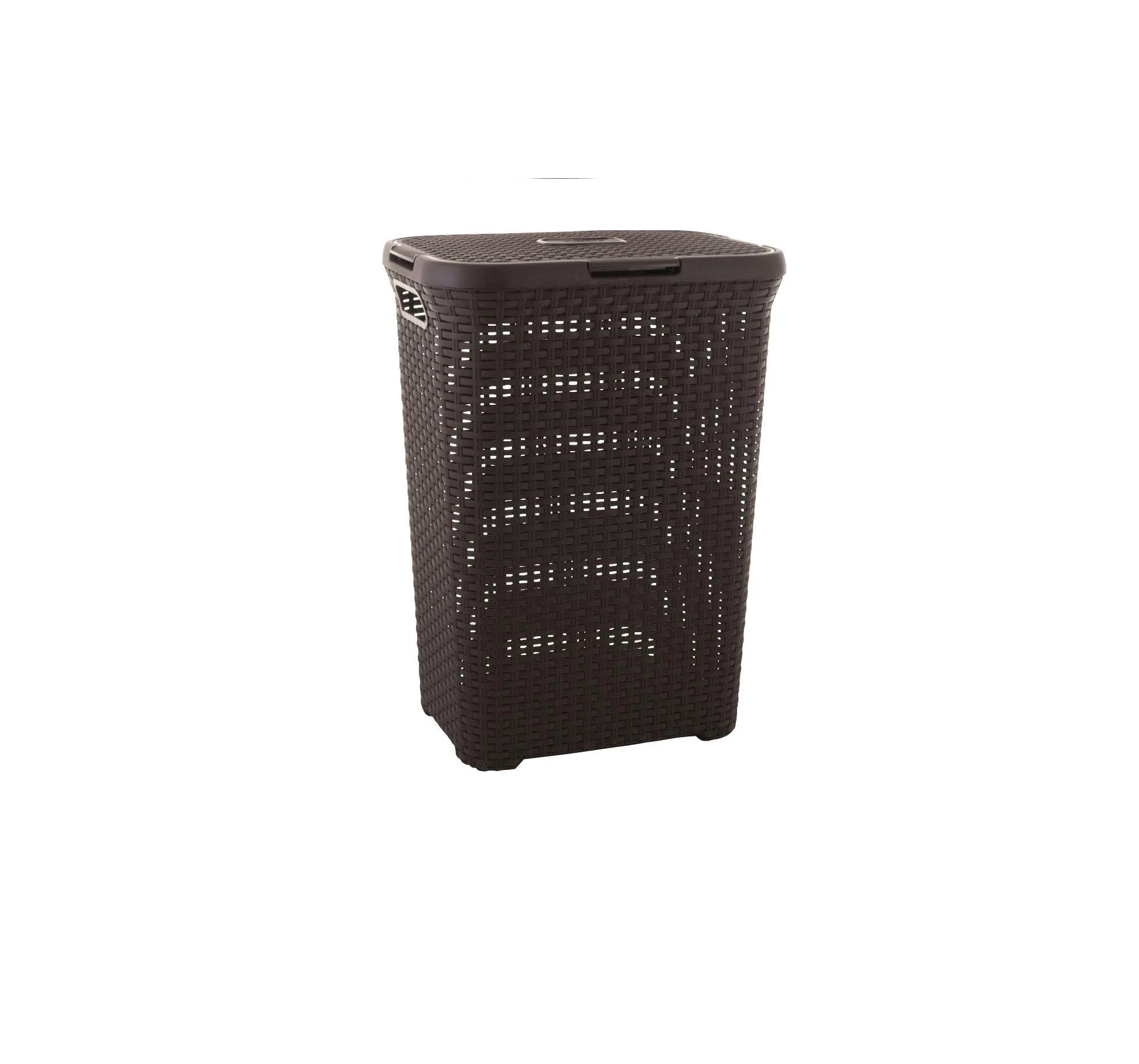 Curver Faux Rattan Laundry Basket 40L - Polypropylene Hamper With Lid, Chocolate Color