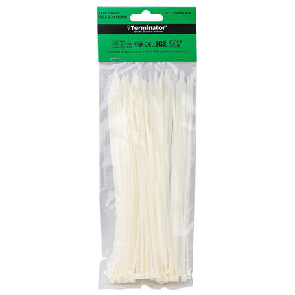 مرابط بلاستيك ترميناتور 15*0.25 سم /  100 قطعة - أبيض