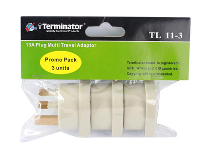TRAVEL ADAPTOR WITH (3 UNITS IN POLY BAG WITH HEADER CARD) 3 PIN