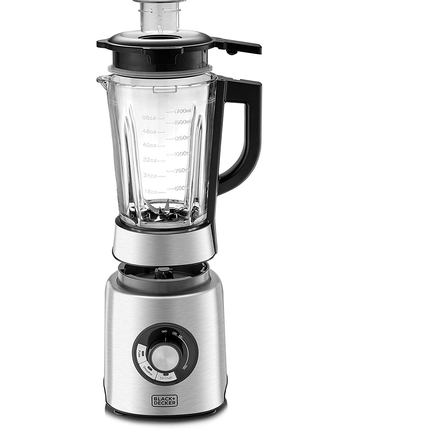 خلاط بلاك آند ديكر 1200 واط 1.7 لتر عالي الطاقة مع وعاء زجاجي أسود / فضي
