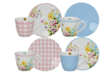 KATIE ALICE ENGLISH GARDEN SET OF 4 ESPRESSO CUPS AND SAUCERS
